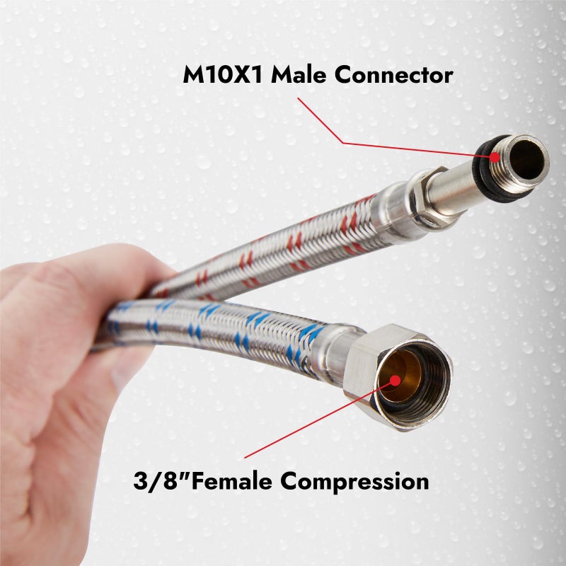 Midanya 32-Inch Long Faucet Connector, Braided Stainless Steel Supply Hose 3/8-Inch Female Compression Thread x M10 Male Connector, x 2 Pcs (1 Pair) - Image 5